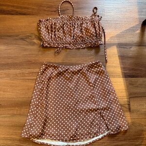 Resa two piece set brown and beige polka dots